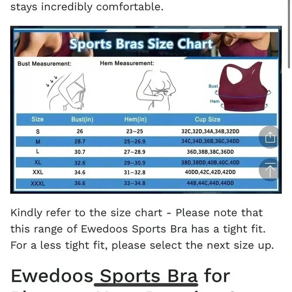 Ewedoos high impact push up Sports Bra Size Large - Picture 8 of 8